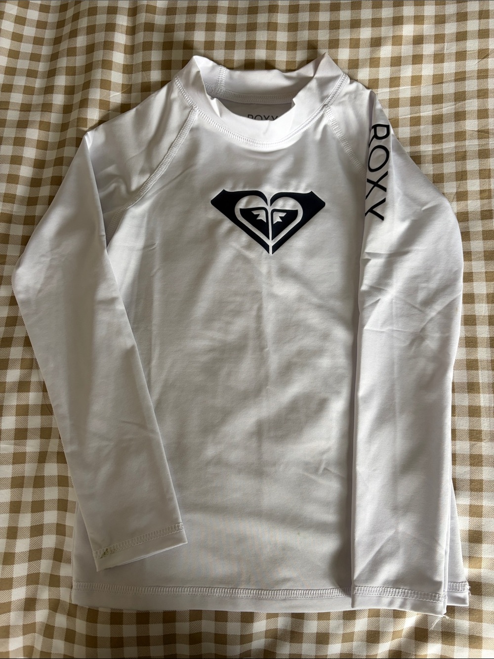Roxy White Long Sleeve Rash Guard with Black Logo